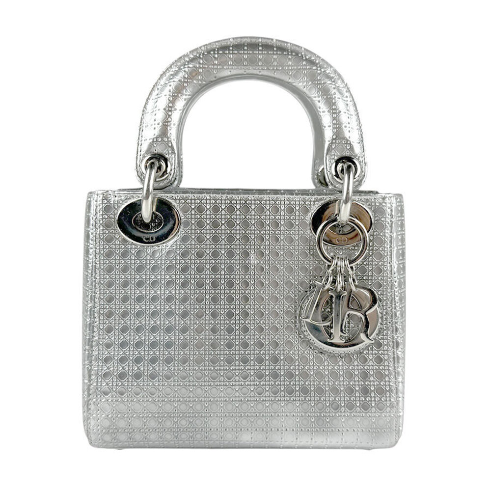 Christian Dior Lady 2way Shoulder Bag leather silver